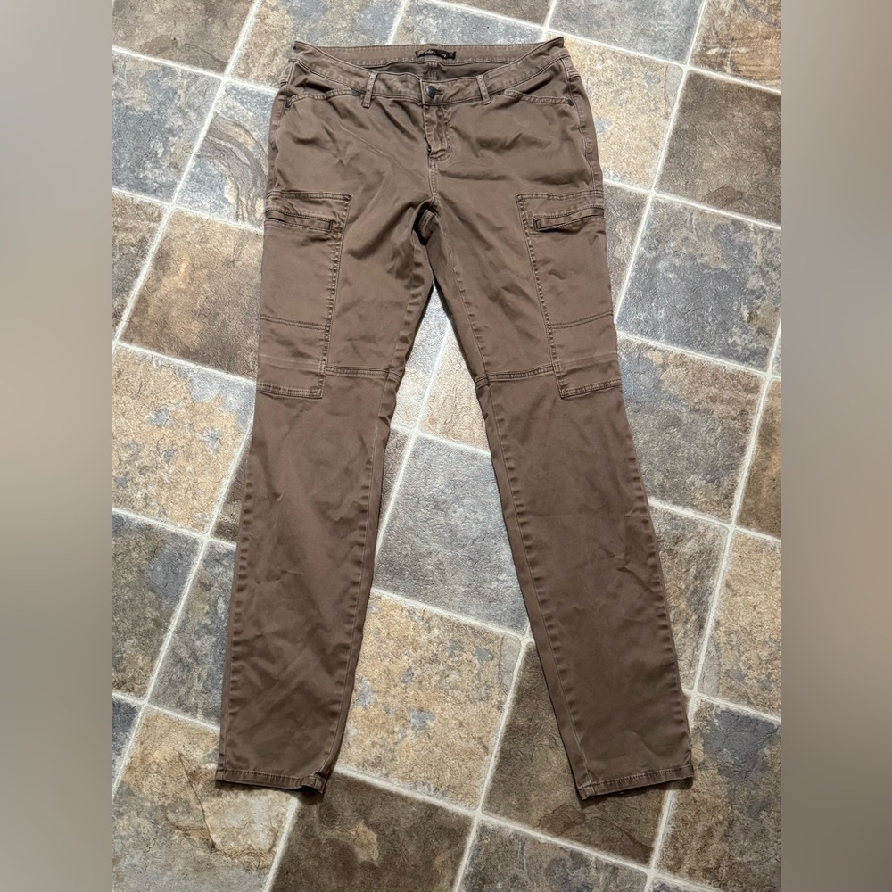 prAna Womens12 Tan Brown Louisa Organic Cotton-Blend Cargo Skinny Pants